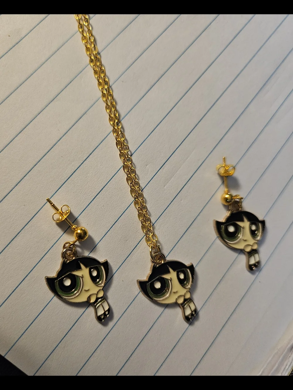 Gold Black Buttercup Kids Necklace & Earring Set